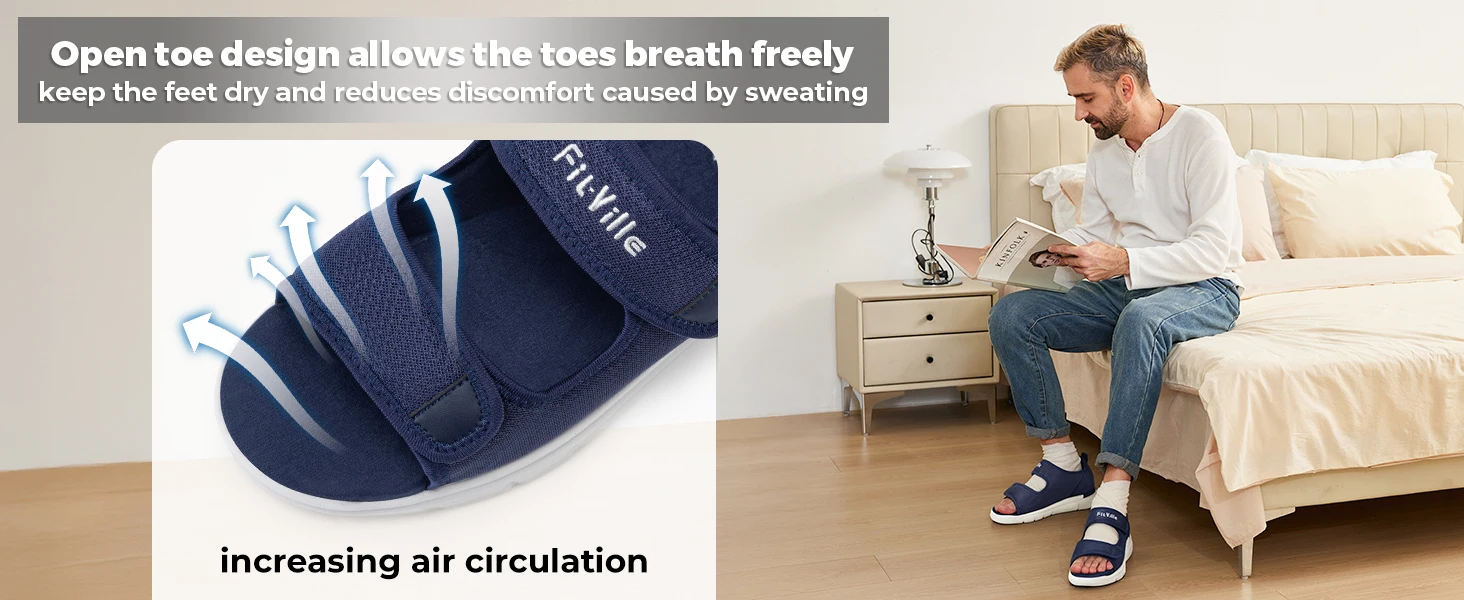FitVille Men's Adjustable Wide Width Diabetic Sandals, Orthopedic Comfort Sandals with Arch Support for Swollen Feet & Foot Neuropathy