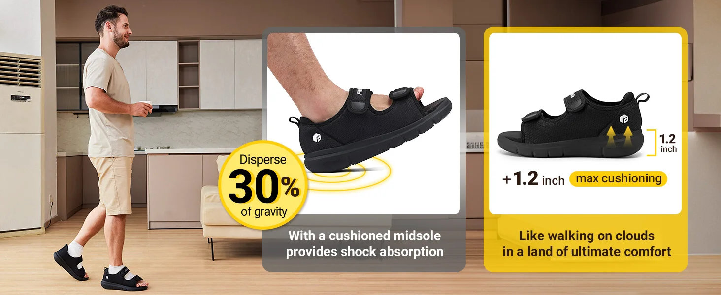 FitVille Men's Adjustable Wide Width Diabetic Sandals, Orthopedic Comfort Sandals with Arch Support for Swollen Feet & Foot Neuropathy