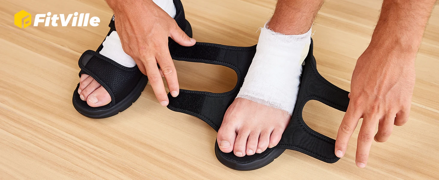 FitVille Men's Adjustable Wide Width Diabetic Sandals, Orthopedic Comfort Sandals with Arch Support for Swollen Feet & Foot Neuropathy