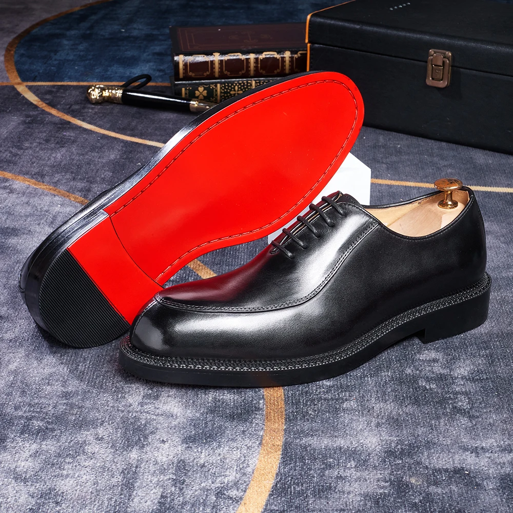 Luxury Genuine Leather Mens Formal Shoes Handmade Whole Cut Oxfords Business Lace-up Pointed Toe Wedding Dress Shoes for Men