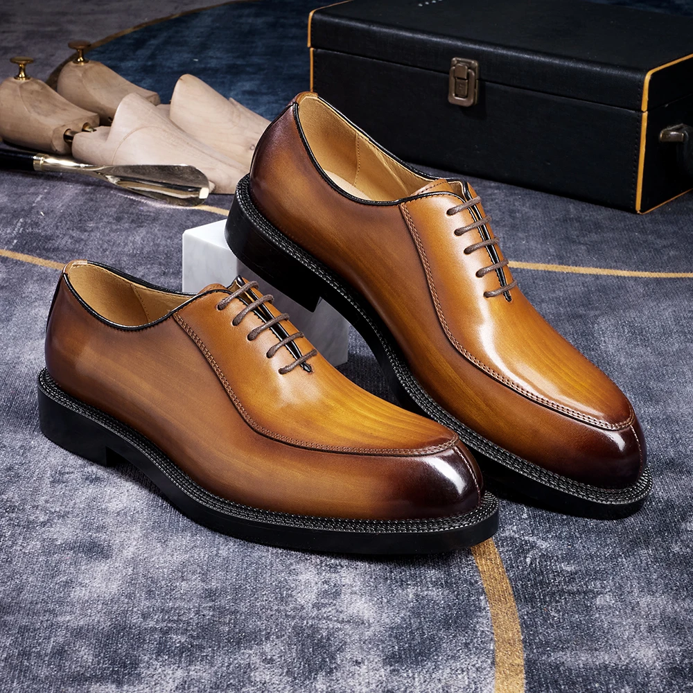 Luxury Genuine Leather Mens Formal Shoes Handmade Whole Cut Oxfords Business Lace-up Pointed Toe Wedding Dress Shoes for Men