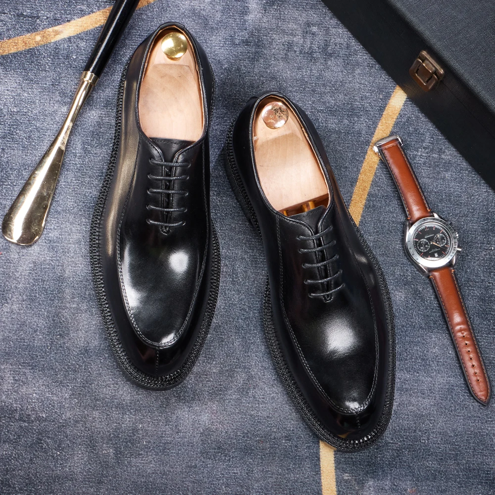 Luxury Genuine Leather Mens Formal Shoes Handmade Whole Cut Oxfords Business Lace-up Pointed Toe Wedding Dress Shoes for Men