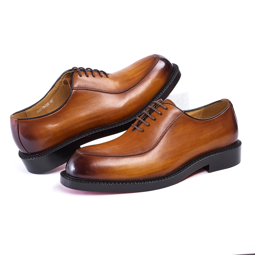 Luxury Genuine Leather Mens Formal Shoes Handmade Whole Cut Oxfords Business Lace-up Pointed Toe Wedding Dress Shoes for Men