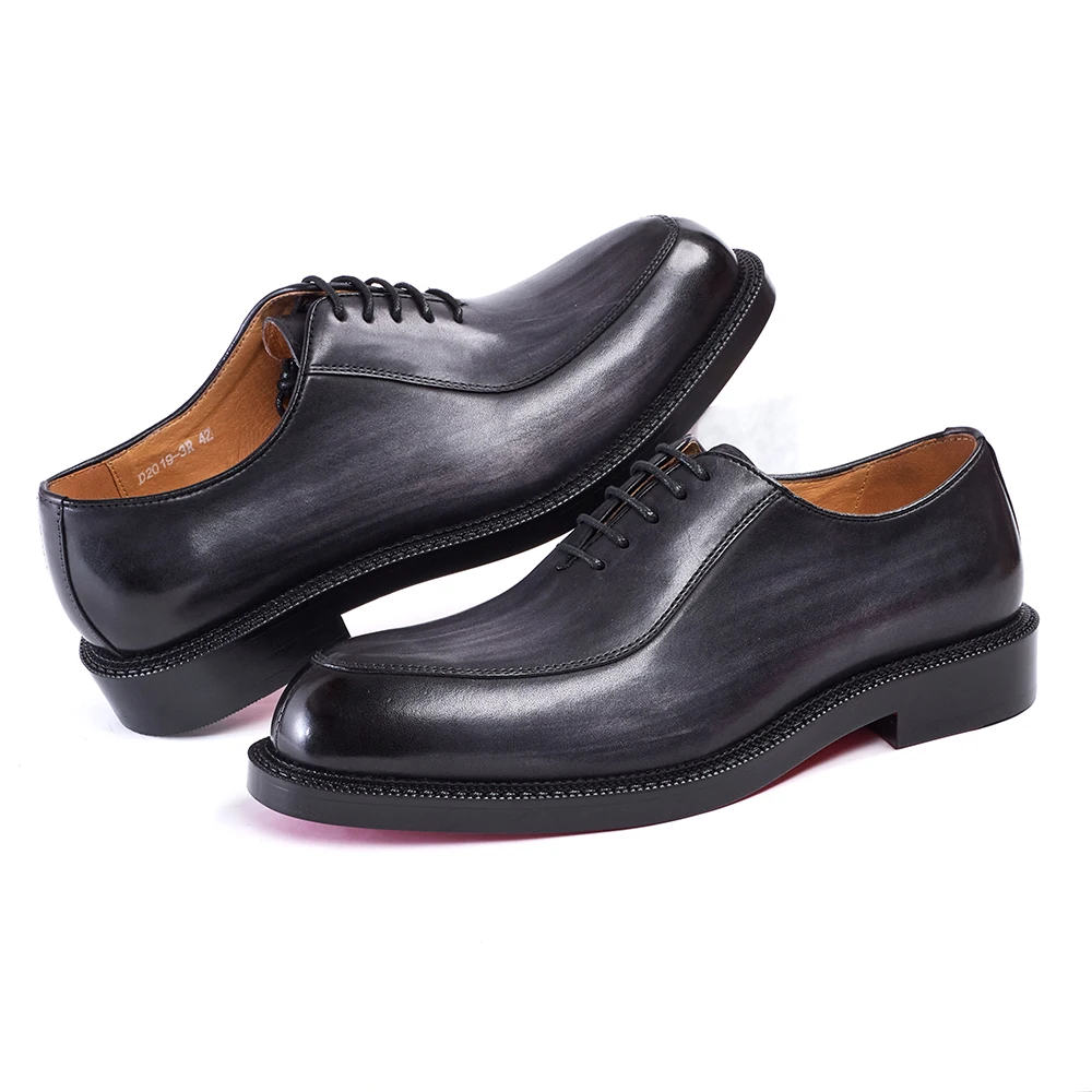 Luxury Genuine Leather Mens Formal Shoes Handmade Whole Cut Oxfords Business Lace-up Pointed Toe Wedding Dress Shoes for Men