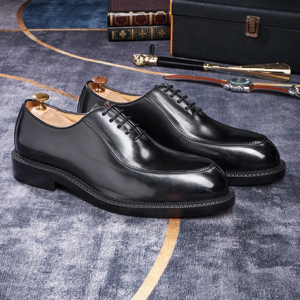 Luxury Genuine Leather Mens Formal Shoes Handmade Whole Cut Oxfords Business Lace-up Pointed Toe Wedding Dress Shoes for Men