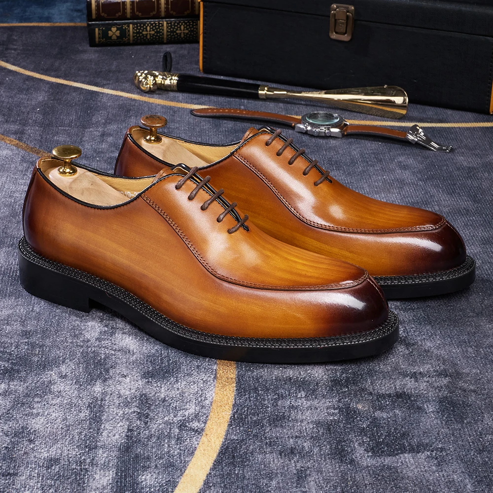 Luxury Genuine Leather Mens Formal Shoes Handmade Whole Cut Oxfords Business Lace-up Pointed Toe Wedding Dress Shoes for Men