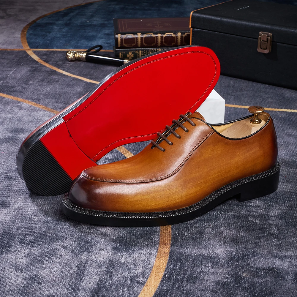 Luxury Genuine Leather Mens Formal Shoes Handmade Whole Cut Oxfords Business Lace-up Pointed Toe Wedding Dress Shoes for Men