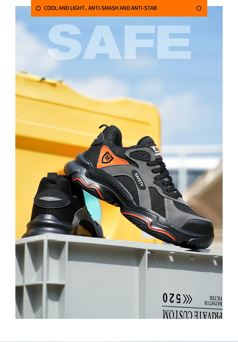 Men's Lightweight Safety Shoes, Men's Steel Toe Puncture Resistant Breathable Safety Boots, Men's Construction Work Safety Shoes