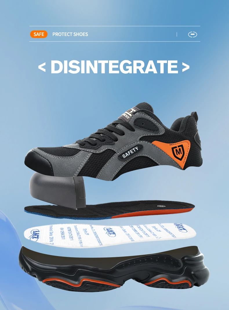 Men's Lightweight Safety Shoes, Men's Steel Toe Puncture Resistant Breathable Safety Boots, Men's Construction Work Safety Shoes