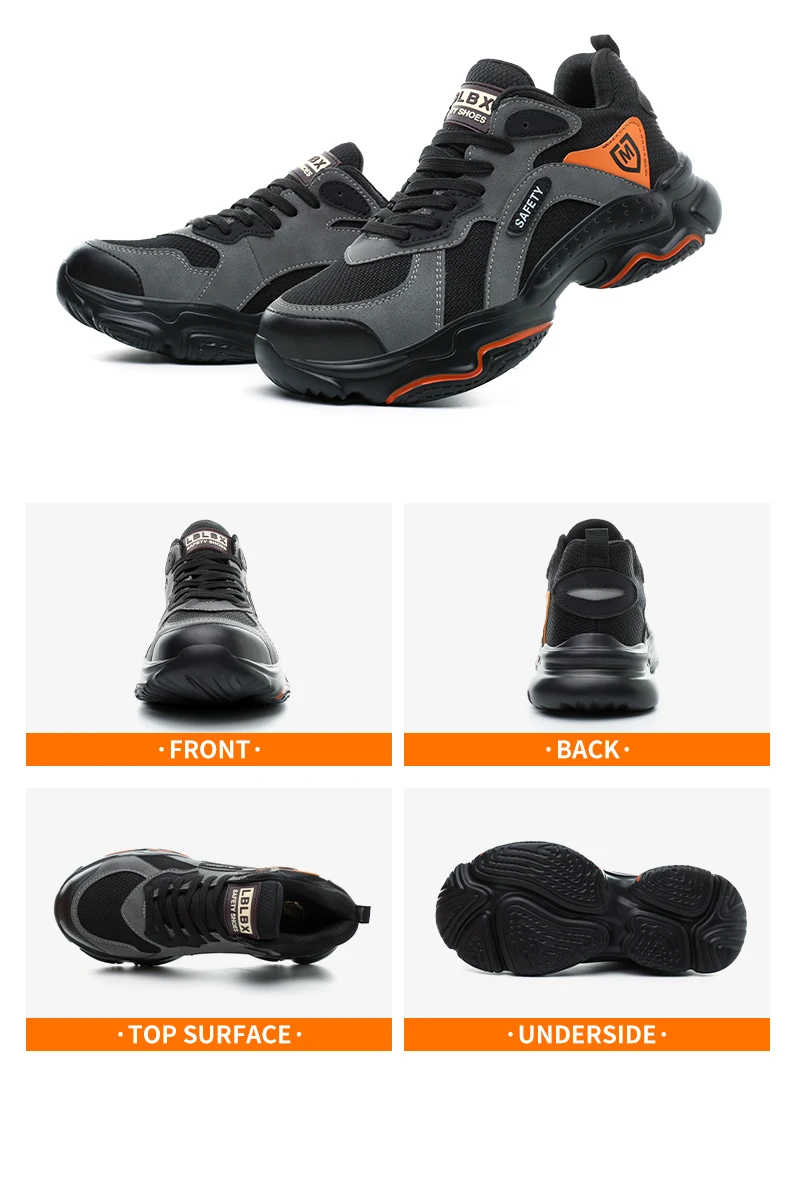 Men's Lightweight Safety Shoes, Men's Steel Toe Puncture Resistant Breathable Safety Boots, Men's Construction Work Safety Shoes