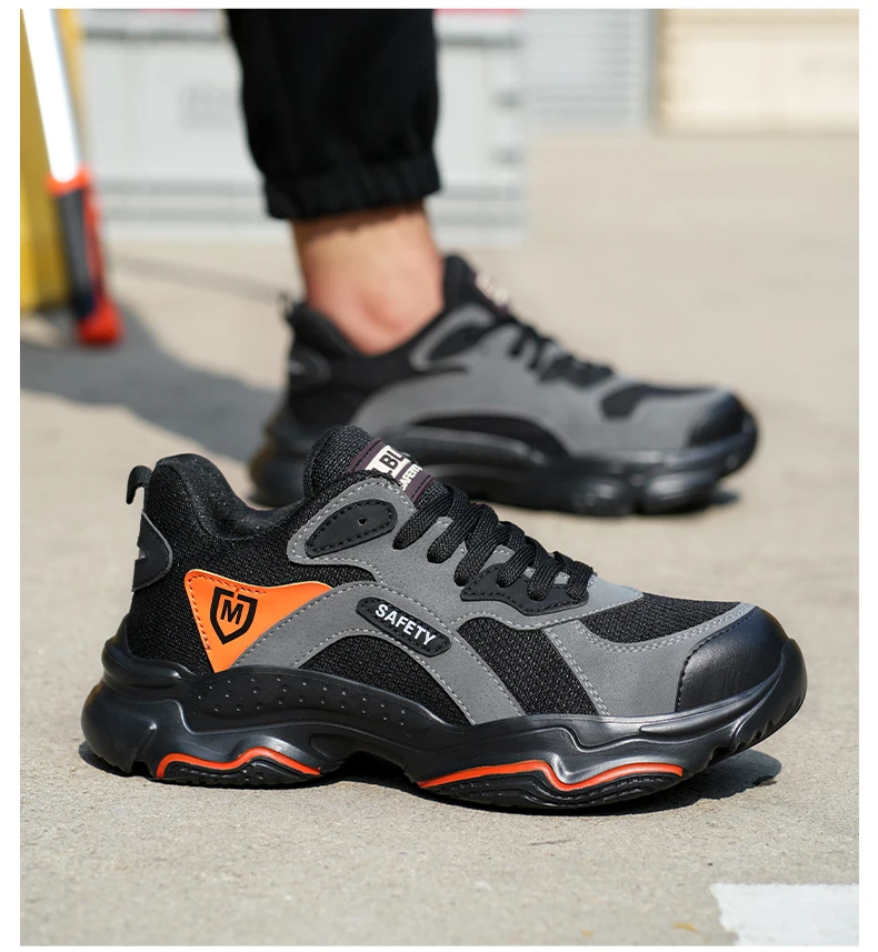 Men's Lightweight Safety Shoes, Men's Steel Toe Puncture Resistant Breathable Safety Boots, Men's Construction Work Safety Shoes