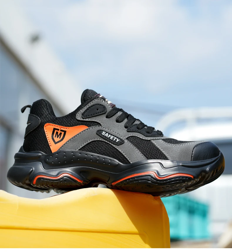 Men's Lightweight Safety Shoes, Men's Steel Toe Puncture Resistant Breathable Safety Boots, Men's Construction Work Safety Shoes