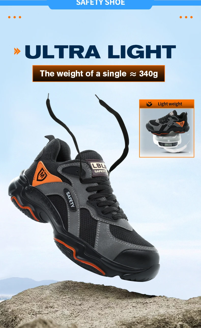 Men's Lightweight Safety Shoes, Men's Steel Toe Puncture Resistant Breathable Safety Boots, Men's Construction Work Safety Shoes