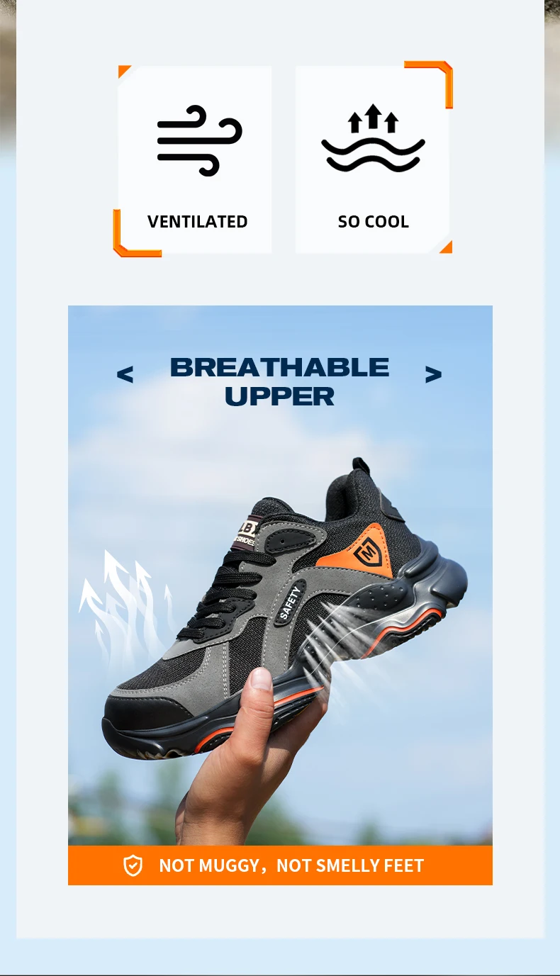 Men's Lightweight Safety Shoes, Men's Steel Toe Puncture Resistant Breathable Safety Boots, Men's Construction Work Safety Shoes