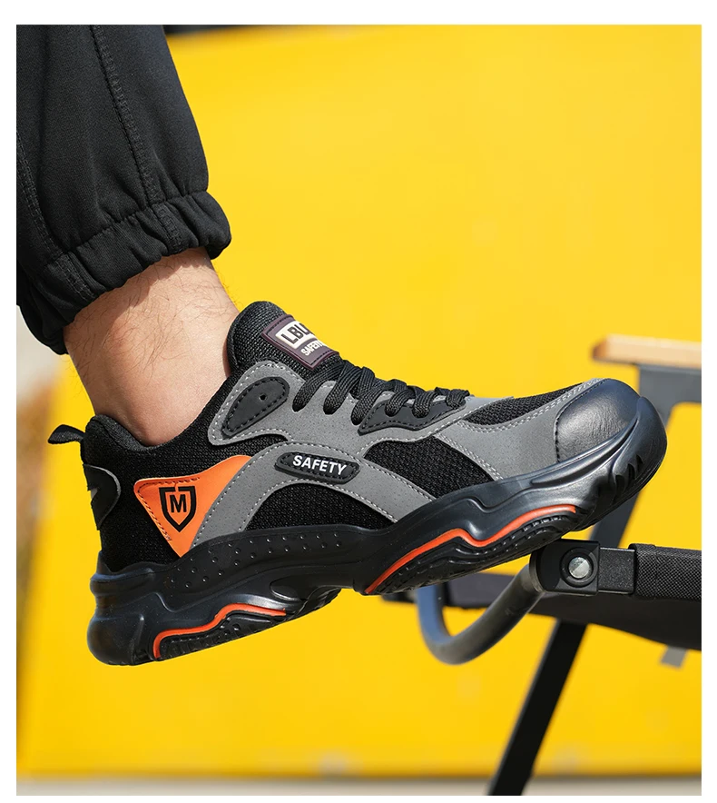 Men's Lightweight Safety Shoes, Men's Steel Toe Puncture Resistant Breathable Safety Boots, Men's Construction Work Safety Shoes