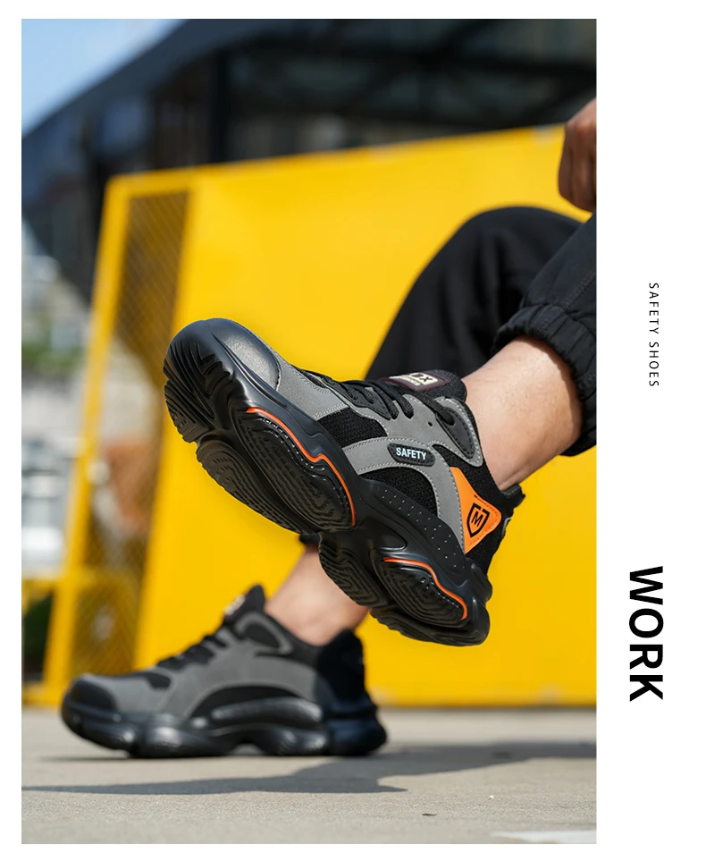 Men's Lightweight Safety Shoes, Men's Steel Toe Puncture Resistant Breathable Safety Boots, Men's Construction Work Safety Shoes