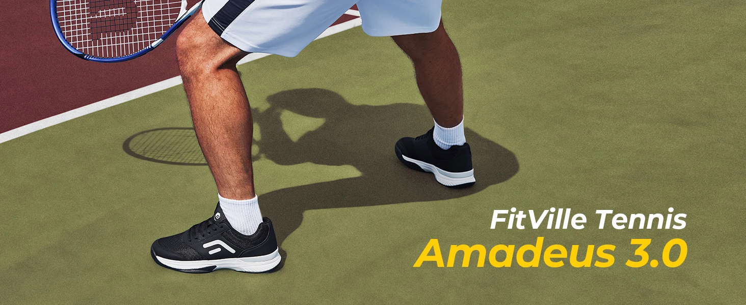 FitVille Wide Men's Tennis Shoes Anti-slip Breathable Professional Sneakers Tennis Footwear for Arch Support Relief Pain