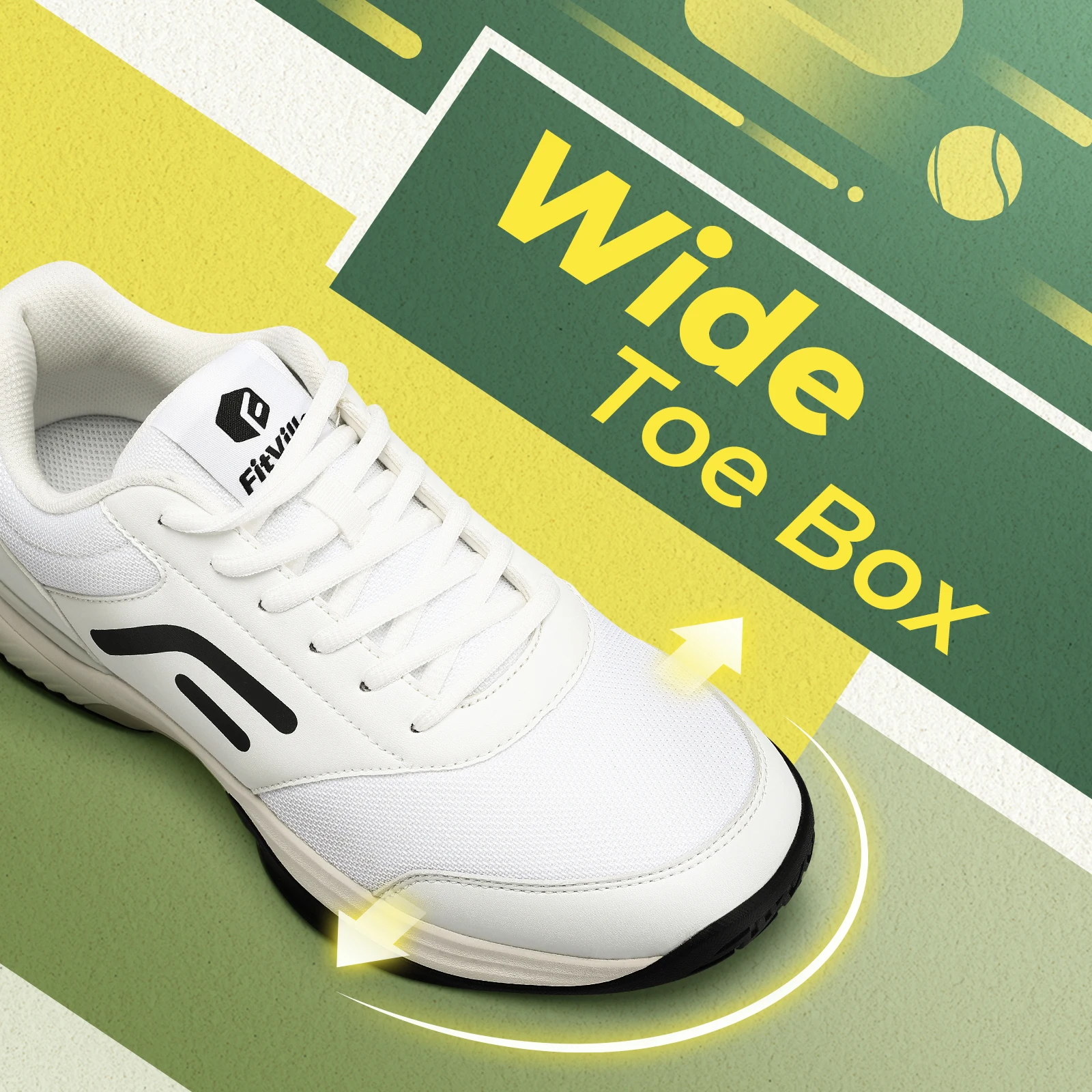FitVille Wide Men's Tennis Shoes Anti-slip Breathable Professional Sneakers Tennis Footwear for Arch Support Relief Pain