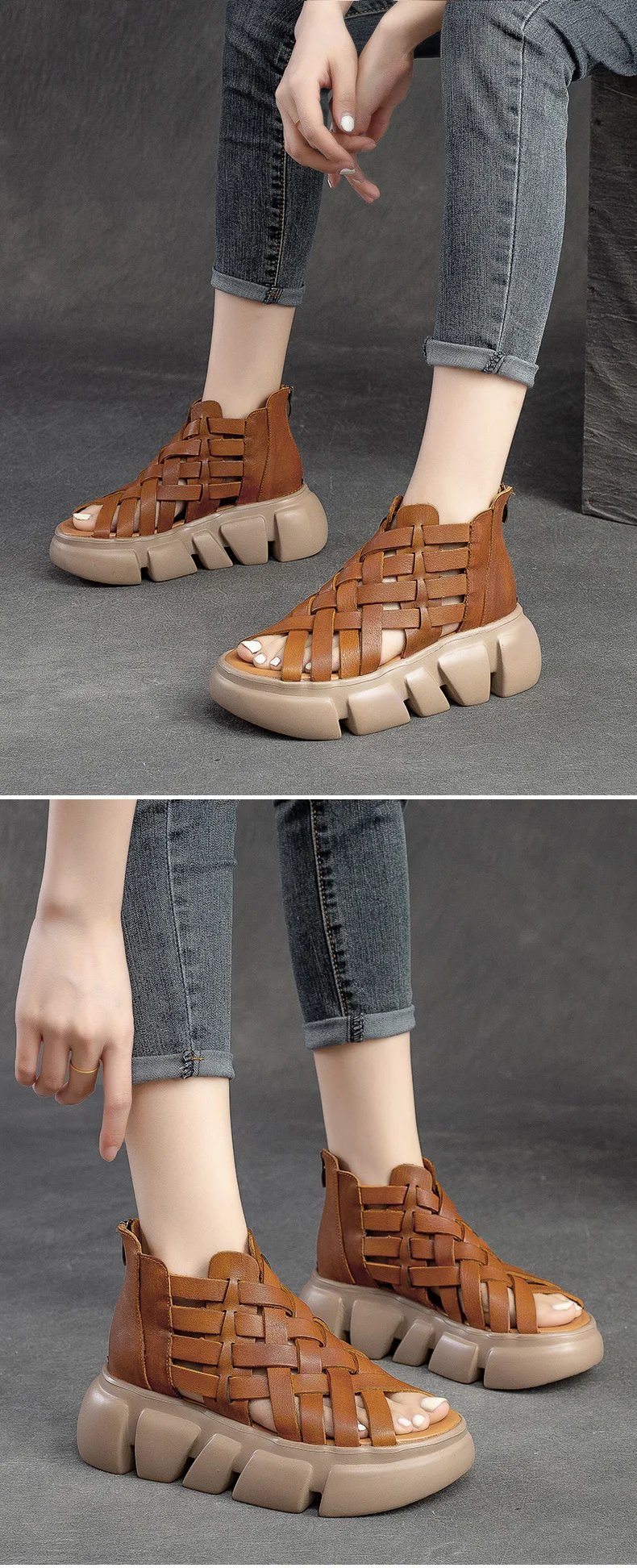 DRKANOL 2026 Women Gladiator Sandals Summer Cool Boots Luxury Gesign Genuine Leather Woven Wedges Platform Casual Roman Sandals
