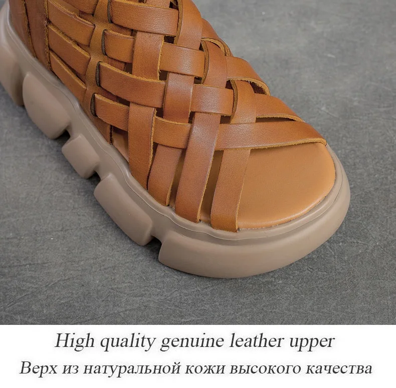 DRKANOL 2026 Women Gladiator Sandals Summer Cool Boots Luxury Gesign Genuine Leather Woven Wedges Platform Casual Roman Sandals