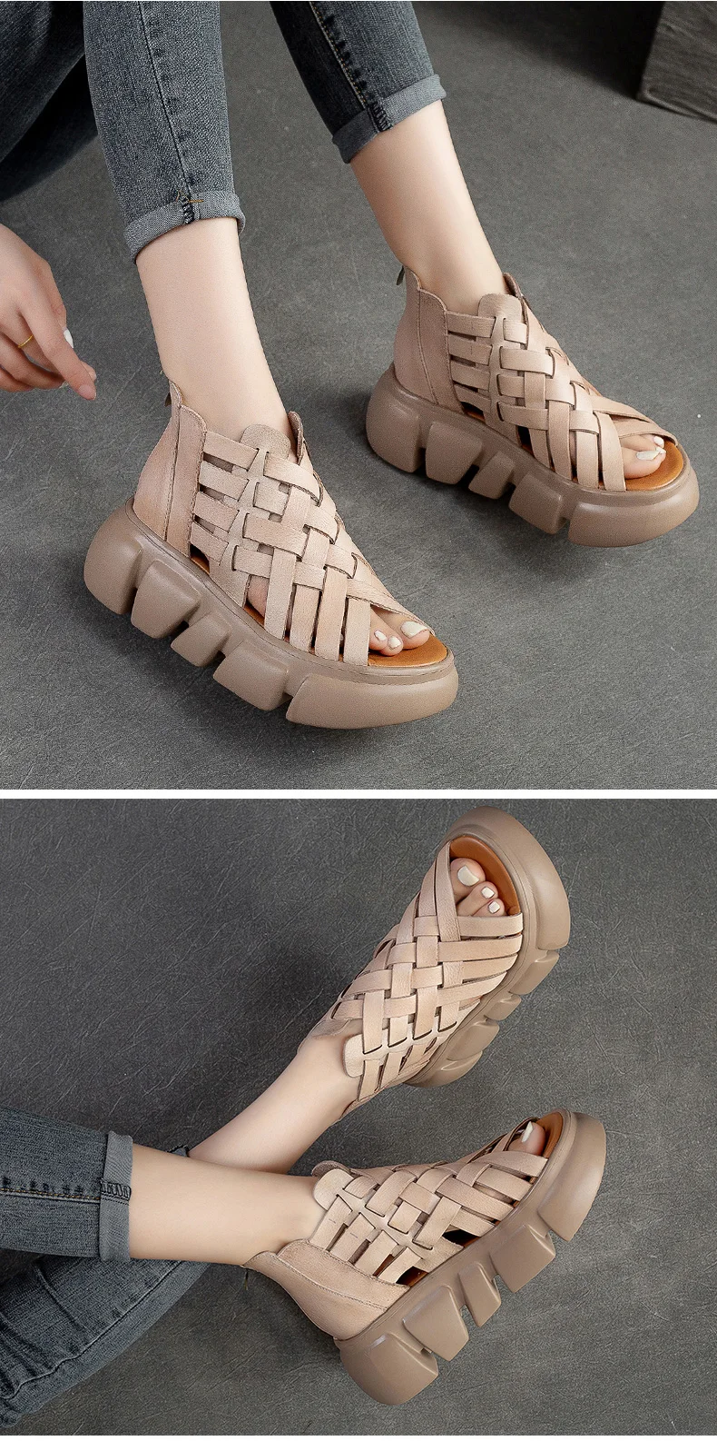 DRKANOL 2026 Women Gladiator Sandals Summer Cool Boots Luxury Gesign Genuine Leather Woven Wedges Platform Casual Roman Sandals