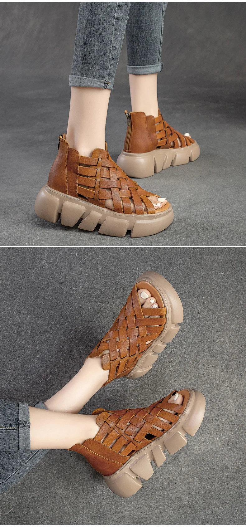 DRKANOL 2026 Women Gladiator Sandals Summer Cool Boots Luxury Gesign Genuine Leather Woven Wedges Platform Casual Roman Sandals