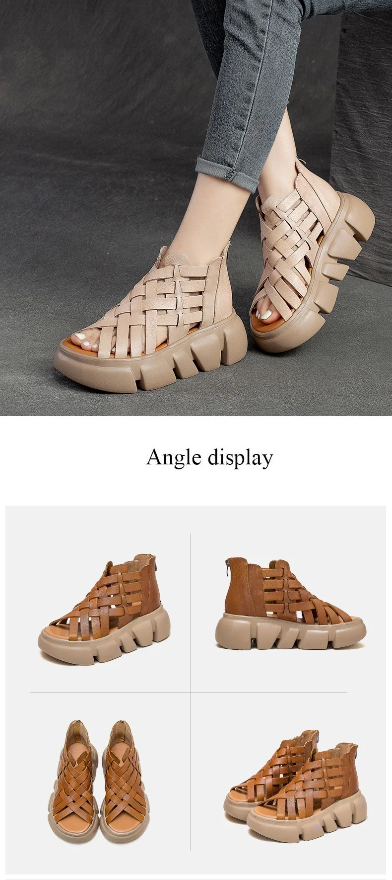 DRKANOL 2026 Women Gladiator Sandals Summer Cool Boots Luxury Gesign Genuine Leather Woven Wedges Platform Casual Roman Sandals