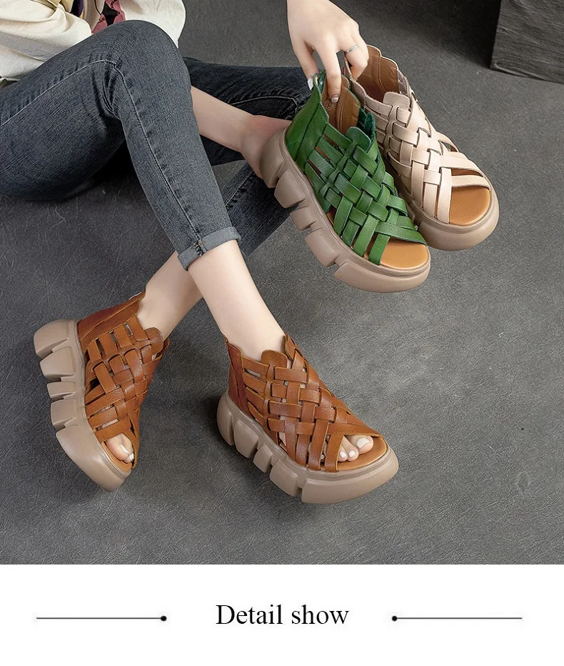 DRKANOL 2026 Women Gladiator Sandals Summer Cool Boots Luxury Gesign Genuine Leather Woven Wedges Platform Casual Roman Sandals