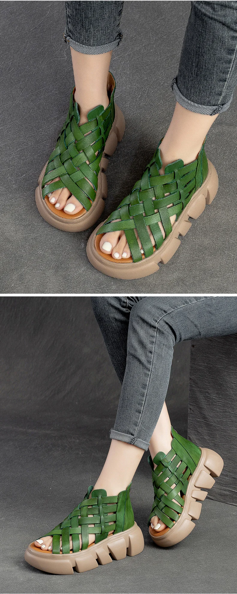 DRKANOL 2026 Women Gladiator Sandals Summer Cool Boots Luxury Gesign Genuine Leather Woven Wedges Platform Casual Roman Sandals