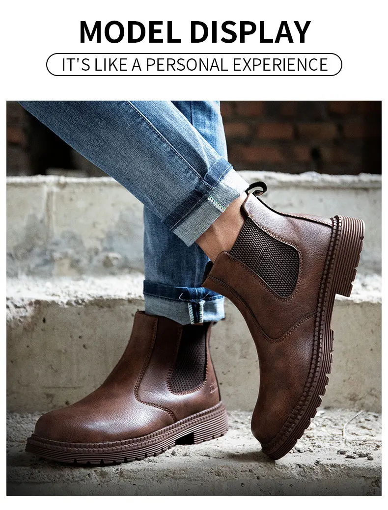 Waterproof Work Shoes For Men Chelsea Steel Head Leather Boots Male Footwear Indestructible Construction Security Boots
