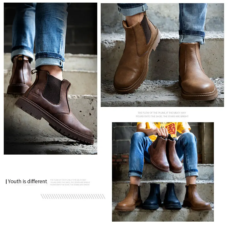 Waterproof Work Shoes For Men Chelsea Steel Head Leather Boots Male Footwear Indestructible Construction Security Boots