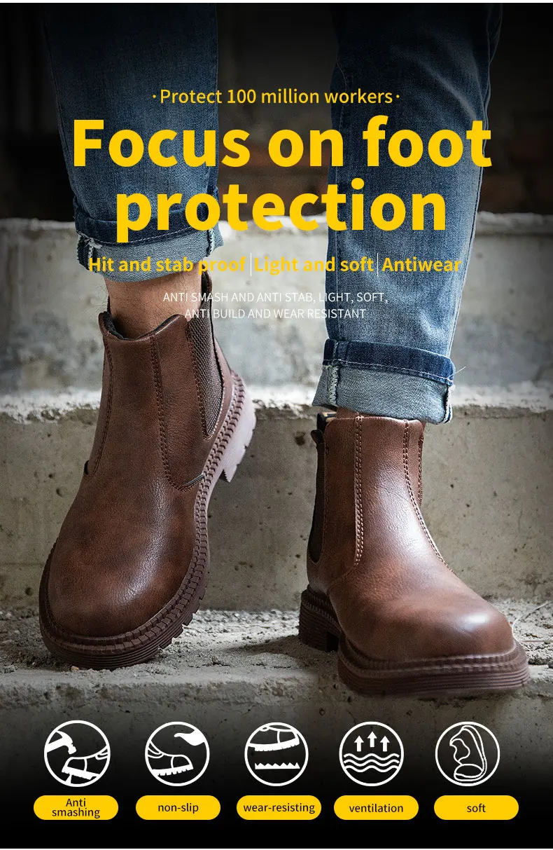 Waterproof Work Shoes For Men Chelsea Steel Head Leather Boots Male Footwear Indestructible Construction Security Boots