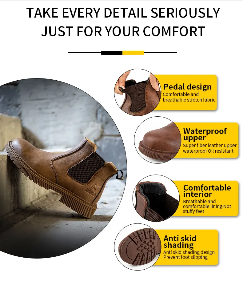Waterproof Work Shoes For Men Chelsea Steel Head Leather Boots Male Footwear Indestructible Construction Security Boots