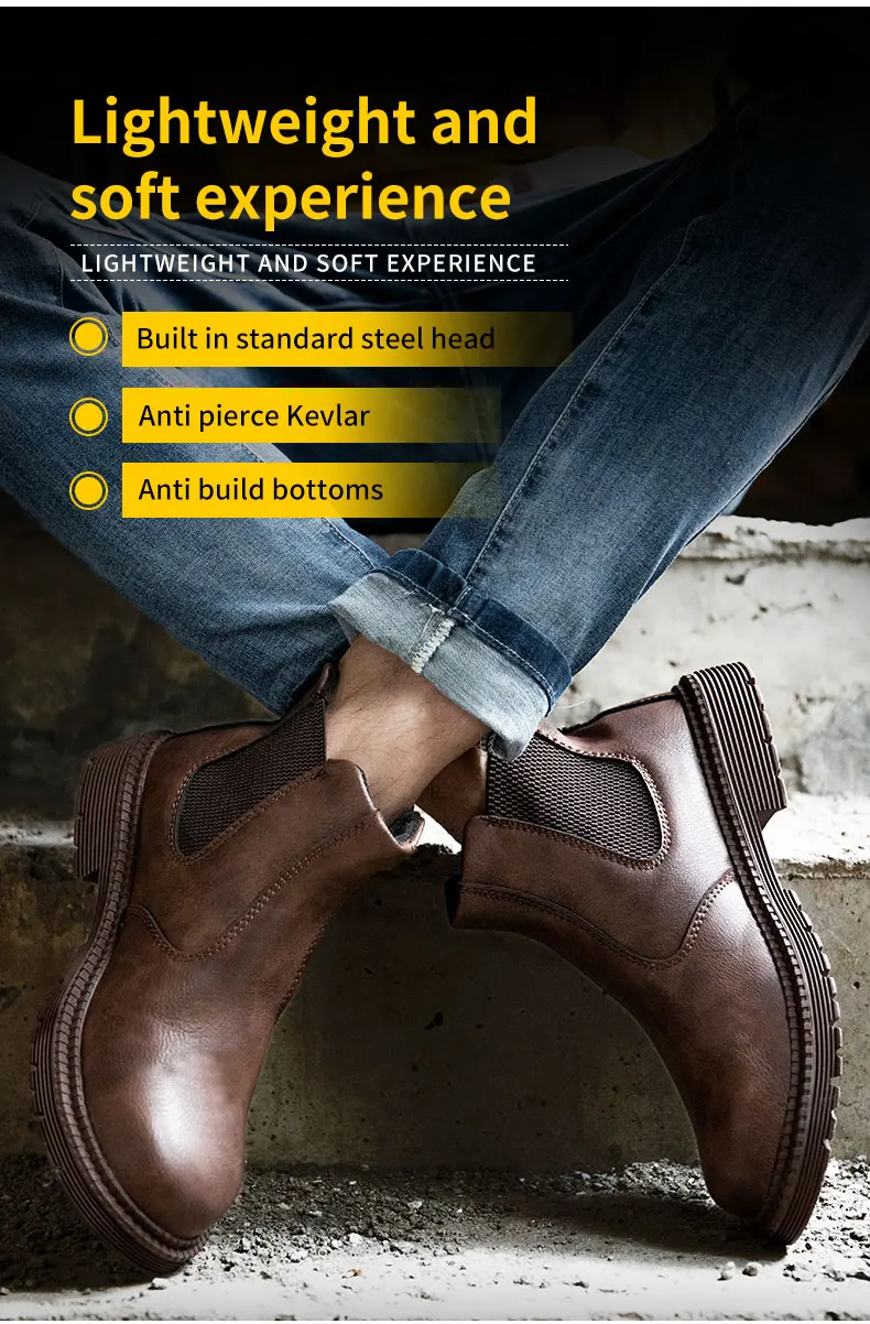 Waterproof Work Shoes For Men Chelsea Steel Head Leather Boots Male Footwear Indestructible Construction Security Boots
