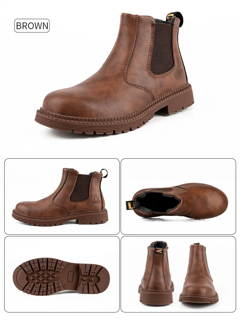 Waterproof Work Shoes For Men Chelsea Steel Head Leather Boots Male Footwear Indestructible Construction Security Boots