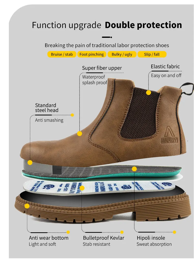 Waterproof Work Shoes For Men Chelsea Steel Head Leather Boots Male Footwear Indestructible Construction Security Boots