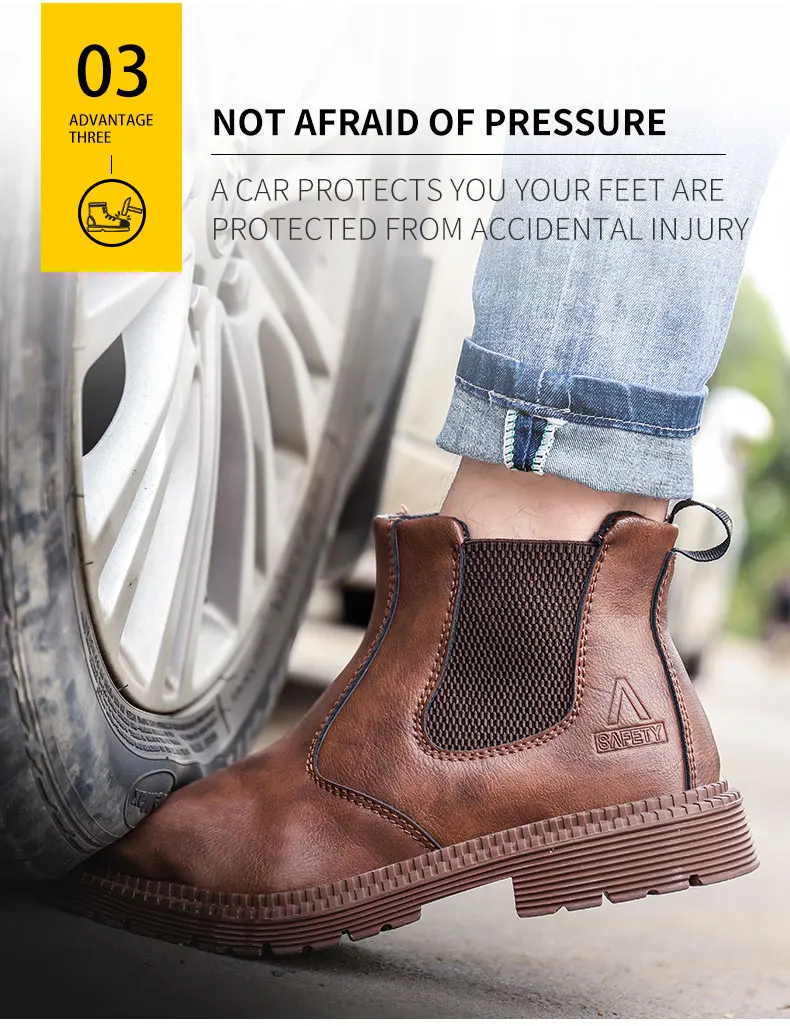Waterproof Work Shoes For Men Chelsea Steel Head Leather Boots Male Footwear Indestructible Construction Security Boots