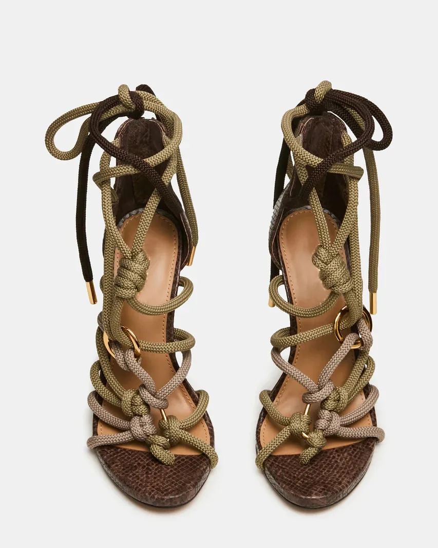 2026 Women's Retro Thick Rope Crisscross Strap High Heels Women'S Open-Toe Stiletto Sandals Sexy Summer Party Dress Shoes 44