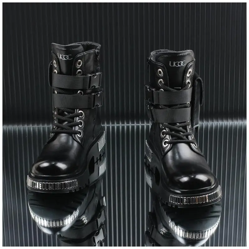 2025 White Men's High-Top Winter Velvet Warm British Medium Motorcycle Thick-Soled Boots
