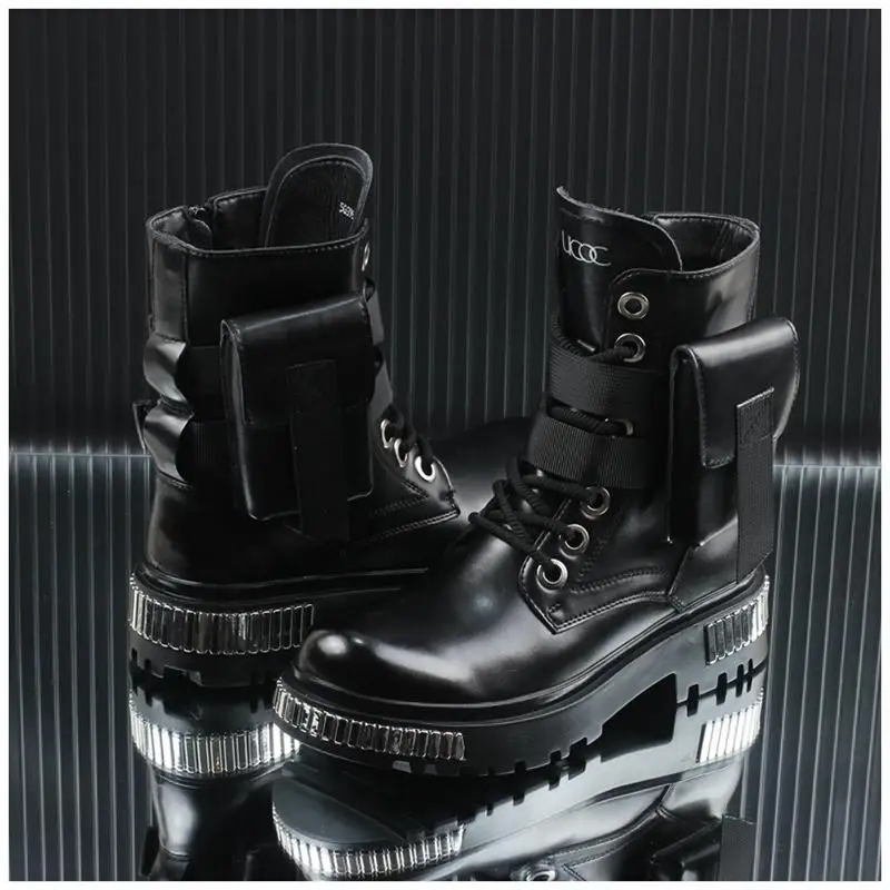 2025 White Men's High-Top Winter Velvet Warm British Medium Motorcycle Thick-Soled Boots