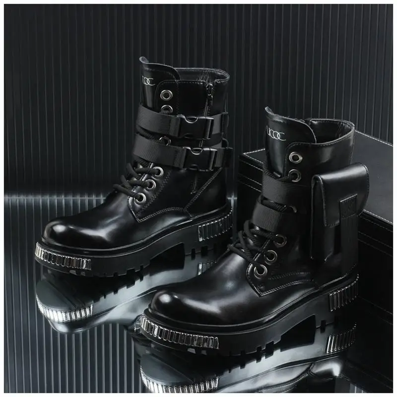 2025 White Men's High-Top Winter Velvet Warm British Medium Motorcycle Thick-Soled Boots