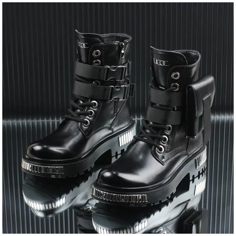 2025 White Men's High-Top Winter Velvet Warm British Medium Motorcycle Thick-Soled Boots