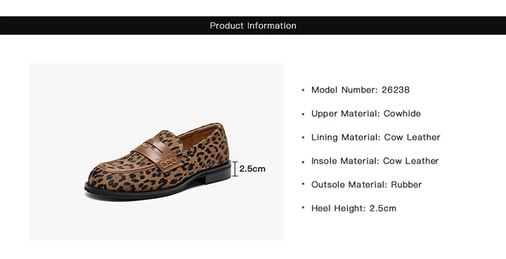 BEAUTODAY Penny Loafers Women Cowhide Round Toe Square Heel Leopard Print Sewing Outdoor Casual Flats Female Handmade 26238