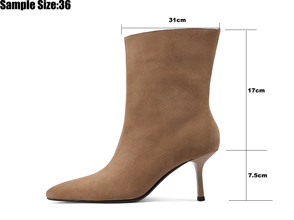 NEW TREND 2025 Autumn Winter Women Cow Suede High Thin Heeled Ankle Boots Black Apricot Sexy Ladies Pointed Toe Slip-On Boots