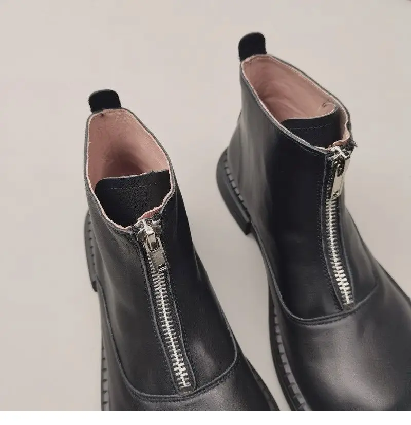 Genuine Leather Cowhide Men's Women's Wide Toe Short Boots Original High Cut Spring Work Single Shoe 43 Обувь С Широким Носом