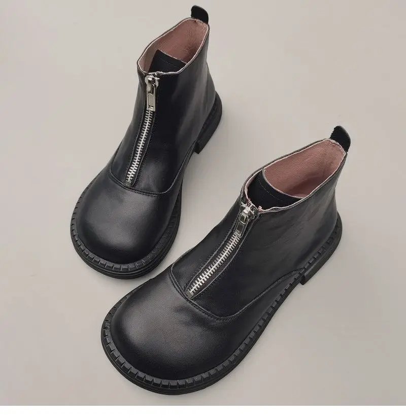 Genuine Leather Cowhide Men's Women's Wide Toe Short Boots Original High Cut Spring Work Single Shoe 43 Обувь С Широким Носом
