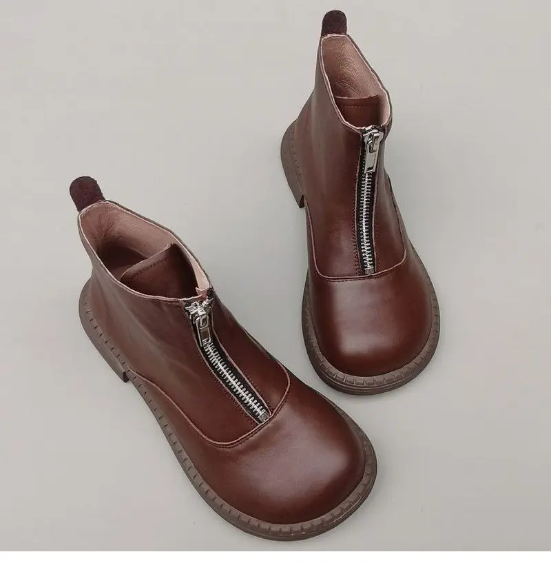 Genuine Leather Cowhide Men's Women's Wide Toe Short Boots Original High Cut Spring Work Single Shoe 43 Обувь С Широким Носом
