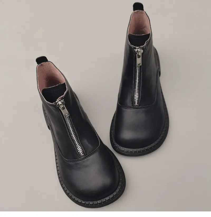 Genuine Leather Cowhide Men's Women's Wide Toe Short Boots Original High Cut Spring Work Single Shoe 43 Обувь С Широким Носом