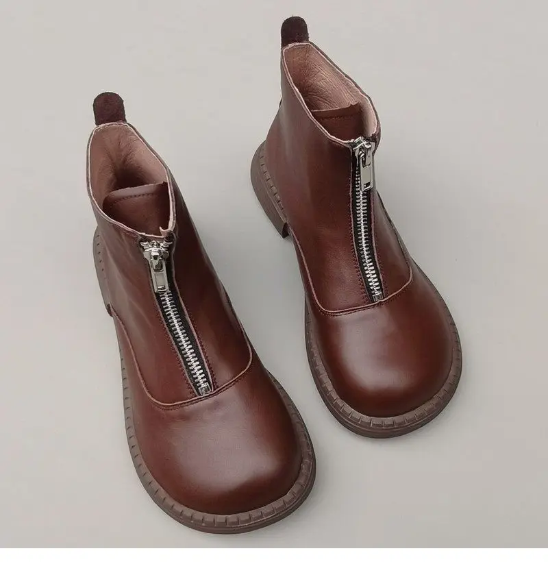 Genuine Leather Cowhide Men's Women's Wide Toe Short Boots Original High Cut Spring Work Single Shoe 43 Обувь С Широким Носом