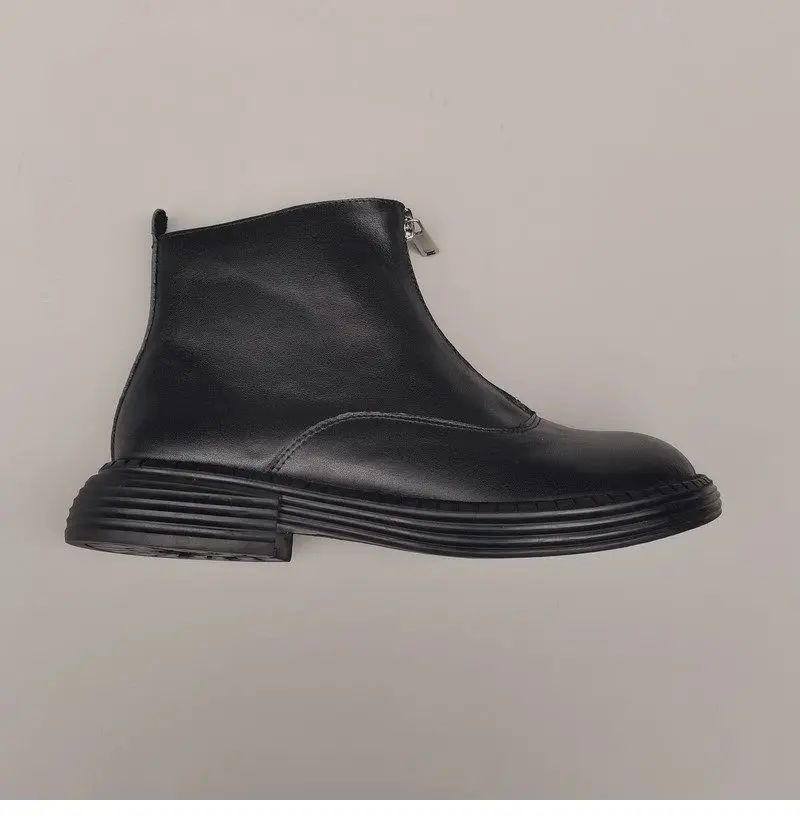 Genuine Leather Cowhide Men's Women's Wide Toe Short Boots Original High Cut Spring Work Single Shoe 43 Обувь С Широким Носом